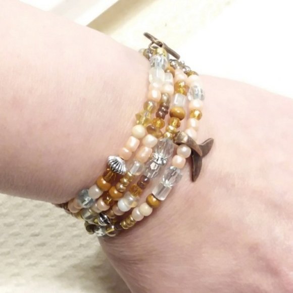 brown beaded coil bracelet Handmade adjustable multi strand beaded bracelet - Picture 6 of 6